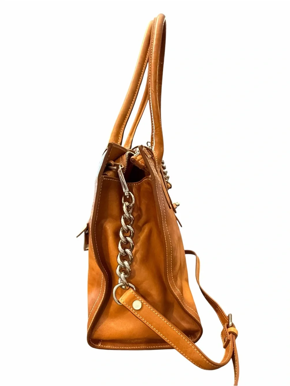 Cavalcanti Italian Satchel Shoulder Bag Cognac Brown Burnished Leather Western